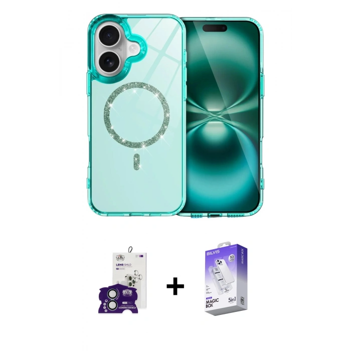 MARSİLYAN™- iPhone 16 Kılıf Kıvılcım Form Prime - Siyah Bilvis 5in1 3D Magic Cam Ekran Koruyucu + Bilvis Titan Kamera Lens - YL