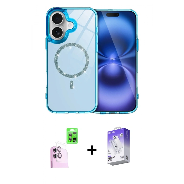 MARSİLYAN™- iPhone 16 Kılıf Kıvılcım Form Prime - Siyah Bilvis 5in1 3D Magic Cam Ekran Koruyucu + Raze Metal Kamera Lens - PE
