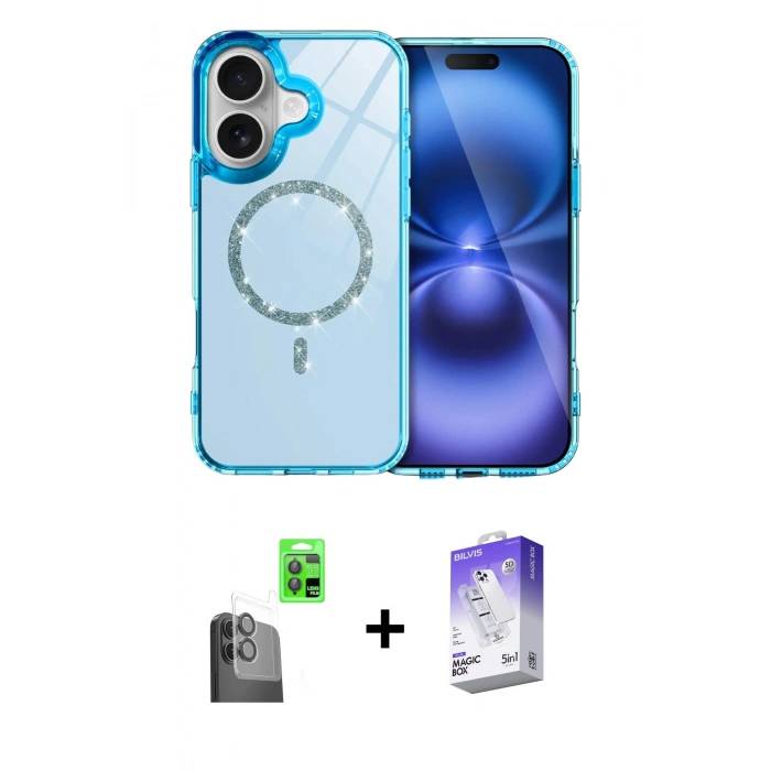 MARSİLYAN™- iPhone 16 Kılıf Kıvılcım Form Prime - Siyah Bilvis 5in1 3D Magic Cam Ekran Koruyucu + Raze Metal Kamera Lens - SH