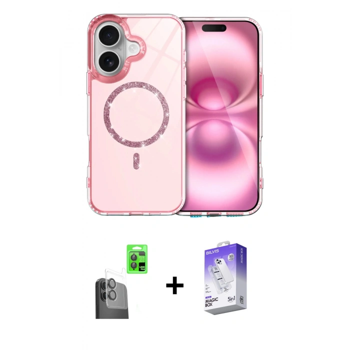 MARSİLYAN™- iPhone 16 Kılıf Kıvılcım Form Prime - Siyah Bilvis 5in1 3D Magic Cam Ekran Koruyucu + Raze Metal Kamera Lens - SH