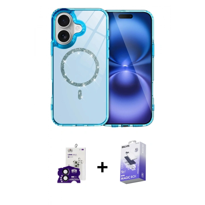 MARSİLYAN™- iPhone 16 Kılıf Kıvılcım Form Prime - Siyah Bilvis 5in1 5D Magic Hayalet Cam Ekran Koruyucu + Bilvis Titan Kamera Lens - SH