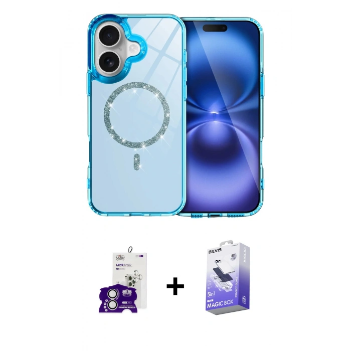 MARSİLYAN™- iPhone 16 Kılıf Kıvılcım Form Prime - Siyah Bilvis 5in1 5D Magic Hayalet Cam Ekran Koruyucu + Bilvis Titan Kamera Lens - GS