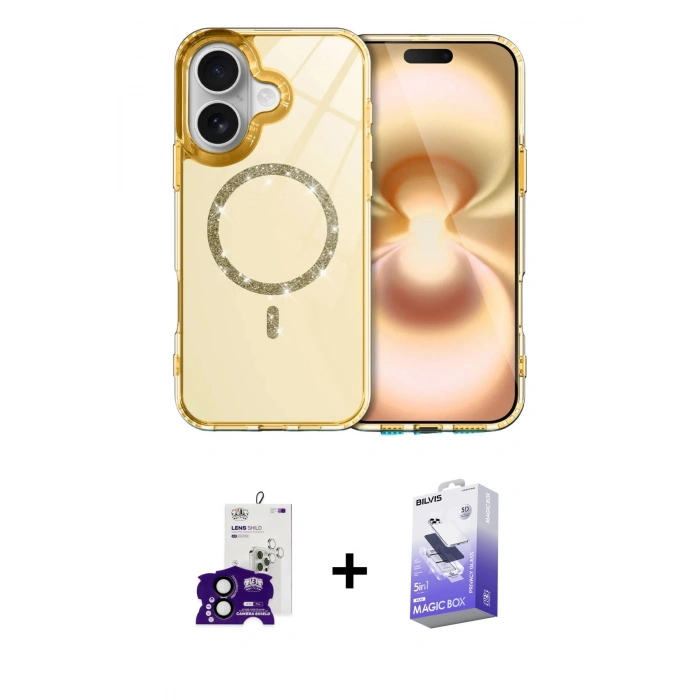 MARSİLYAN™- iPhone 16 Kılıf Kıvılcım Form Prime - Siyah Bilvis 5in1 5D Magic Hayalet Cam Ekran Koruyucu + Bilvis Titan Kamera Lens - SH