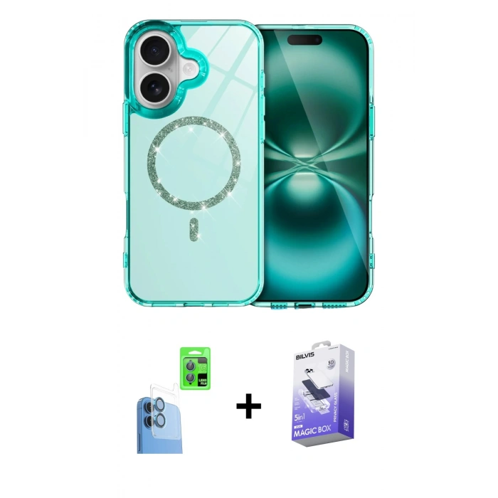 MARSİLYAN™- iPhone 16 Kılıf Kıvılcım Form Prime - Siyah Bilvis 5in1 5D Magic Hayalet Cam Ekran Koruyucu + Raze Metal Kamera Lens - LT