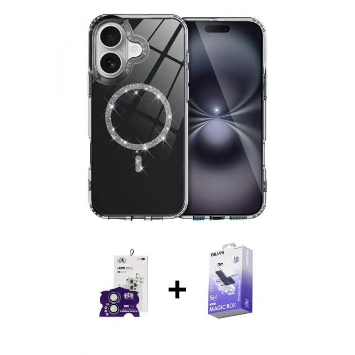 MARSİLYAN™- iPhone 16 Kılıf Kıvılcım Form Prime - Siyah Bilvis 5in1 5D Magic Hayalet Cam Ekran Koruyucu + Bilvis Titan Kamera Lens - YL