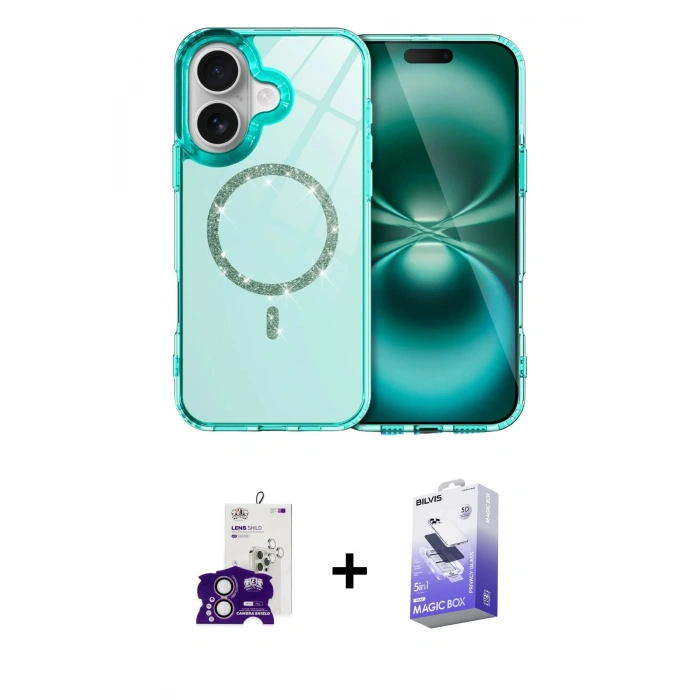 MARSİLYAN™- iPhone 16 Kılıf Kıvılcım Form Prime - Siyah Bilvis 5in1 5D Magic Hayalet Cam Ekran Koruyucu + Pembe Bilvis Titan Kamera Lens