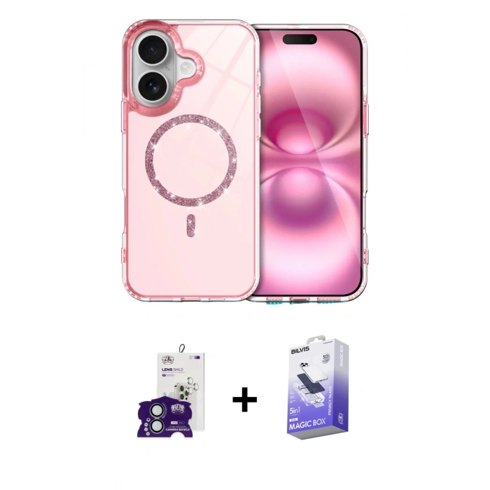 MARSİLYAN™- iPhone 16 Kılıf Kıvılcım Form Prime - Siyah Bilvis 5in1 5D Magic Hayalet Cam Ekran Koruyucu + Bilvis Titan Kamera Lens - YL