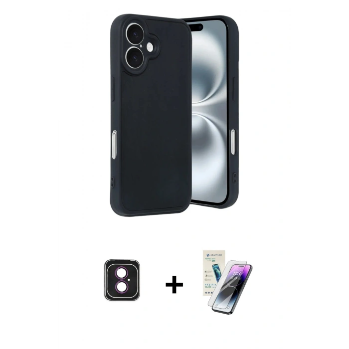 MARSİLYAN™- iPhone 16 Kılıf Kıvılcım Işık Serisi - Şeffaf Pasifik Cam Ekran Koruyucu + PVD Metal Kamera Lens - PE