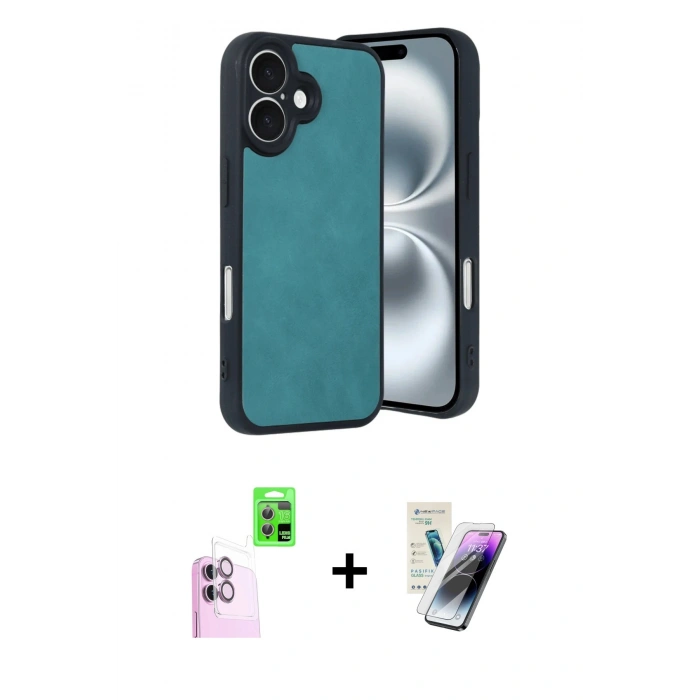 MARSİLYAN™- iPhone 16 Kılıf Kıvılcım Işık Serisi - Şeffaf Pasifik Cam Ekran Koruyucu + Raze Metal Kamera Lens - PE
