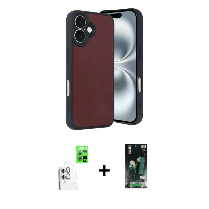 MARSİLYAN™- iPhone 16 Kılıf Kıvılcım Işık Serisi - Siyah 360 Mat Full Body Arka Koruyucu + Raze Metal Kamera Lens - BZ
