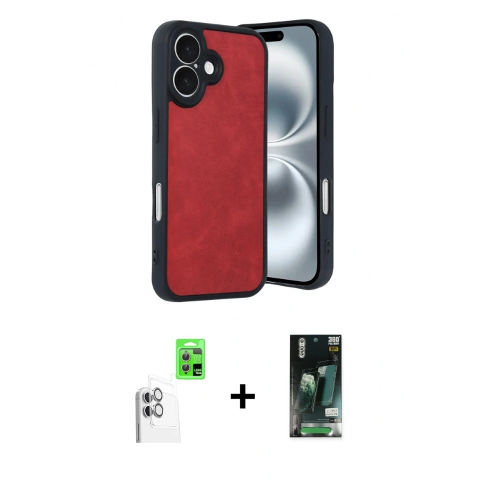 MARSİLYAN™- iPhone 16 Kılıf Kıvılcım Işık Serisi - Siyah 360 Mat Full Body Arka Koruyucu + Raze Metal Kamera Lens - BZ
