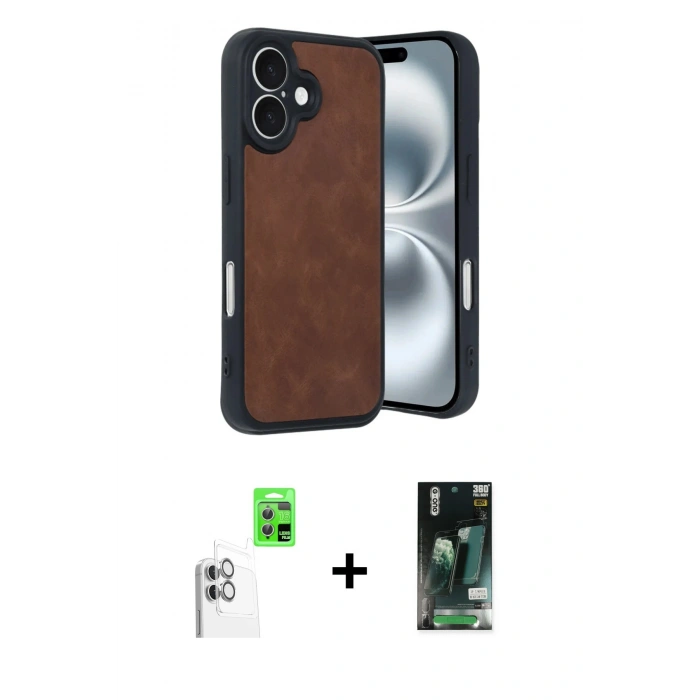 MARSİLYAN™- iPhone 16 Kılıf Kıvılcım Işık Serisi - Siyah 360 Mat Full Body Arka Koruyucu + Raze Metal Kamera Lens - BZ