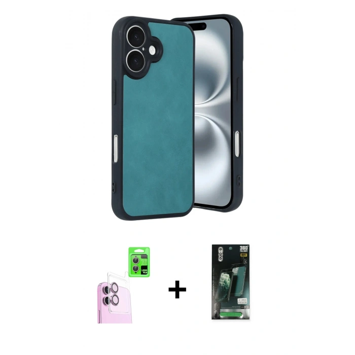 MARSİLYAN™- iPhone 16 Kılıf Kıvılcım Işık Serisi - Siyah 360 Mat Full Body Arka Koruyucu + Raze Metal Kamera Lens - PE