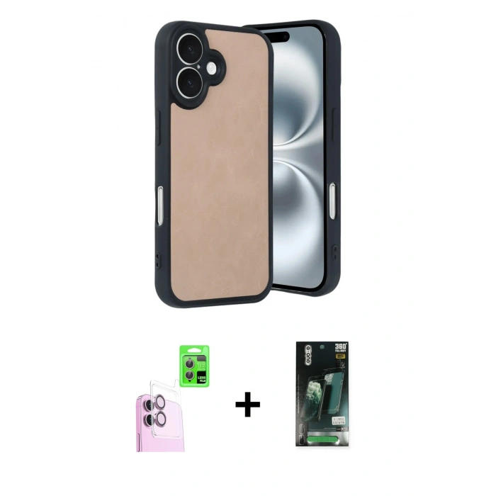 MARSİLYAN™- iPhone 16 Kılıf Kıvılcım Işık Serisi - Siyah 360 Mat Full Body Arka Koruyucu + Raze Metal Kamera Lens - PE