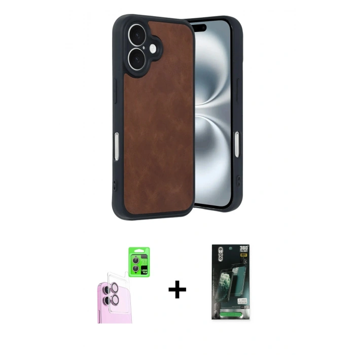 MARSİLYAN™- iPhone 16 Kılıf Kıvılcım Işık Serisi - Siyah 360 Mat Full Body Arka Koruyucu + Raze Metal Kamera Lens - PE