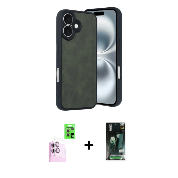 MARSİLYAN™- iPhone 16 Kılıf Kıvılcım Işık Serisi - Siyah 360 Mat Full Body Arka Koruyucu + Raze Metal Kamera Lens - PE