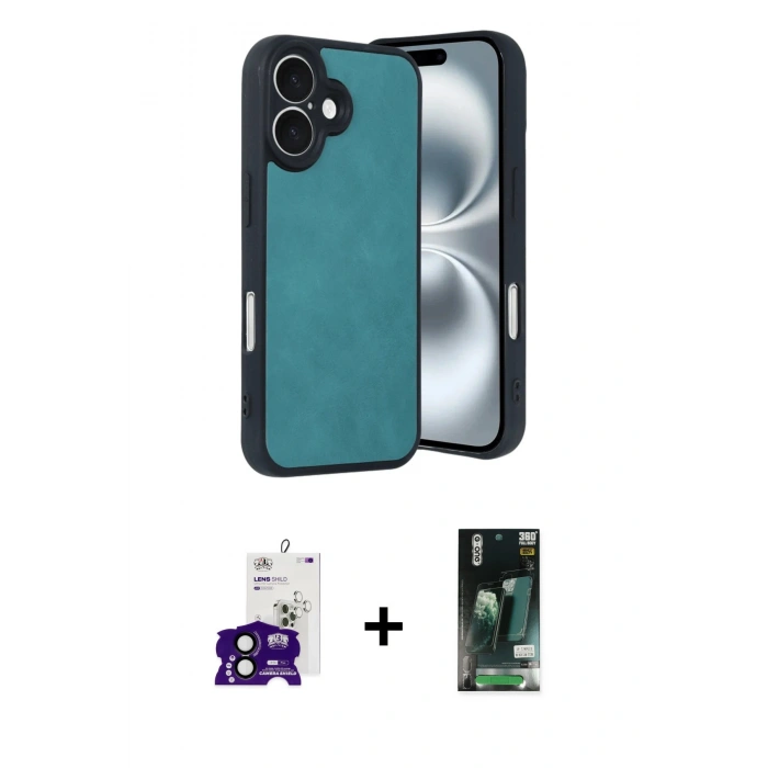 MARSİLYAN™- iPhone 16 Kılıf Kıvılcım Işık Serisi - Siyah 360 Mat Full Body Arka Koruyucu + Bilvis Titan Kamera Lens - SH