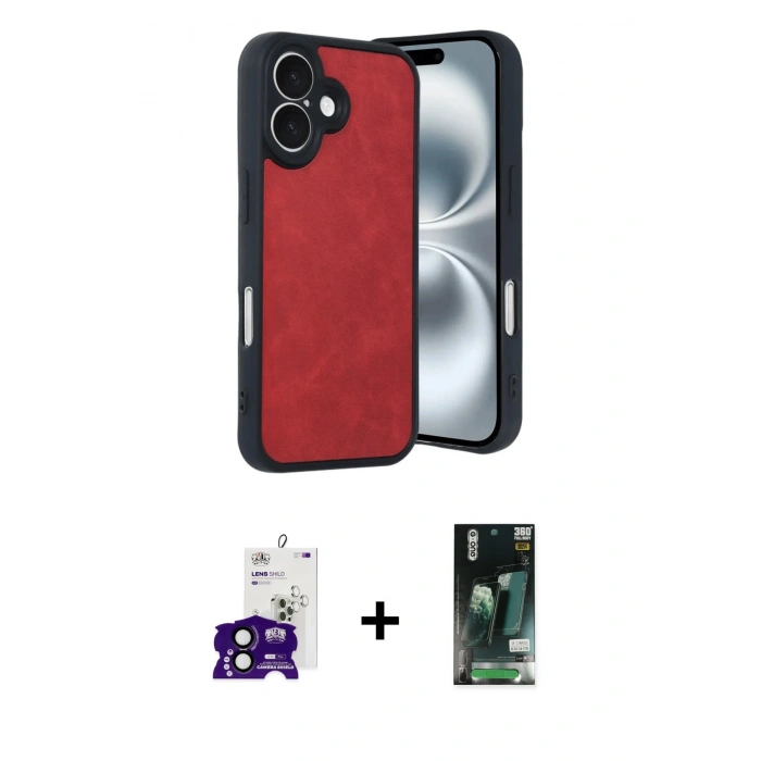MARSİLYAN™- iPhone 16 Kılıf Kıvılcım Işık Serisi - Siyah 360 Mat Full Body Arka Koruyucu + Bilvis Titan Kamera Lens - SH