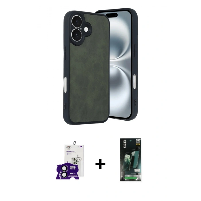 MARSİLYAN™- iPhone 16 Kılıf Kıvılcım Işık Serisi - Siyah 360 Mat Full Body Arka Koruyucu + Bilvis Titan Kamera Lens - SH