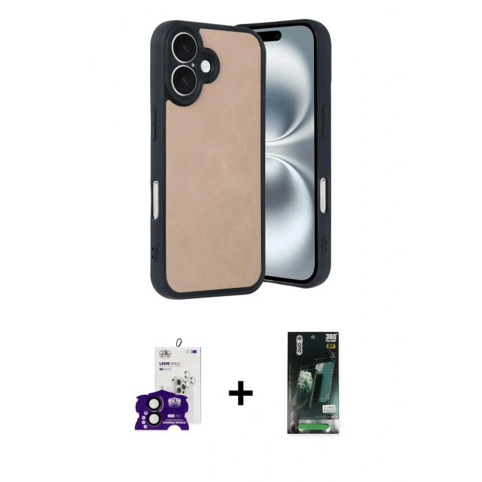 MARSİLYAN™- iPhone 16 Kılıf Kıvılcım Işık Serisi - Siyah 360 Mat Full Body Arka Koruyucu + Bilvis Titan Kamera Lens - SH