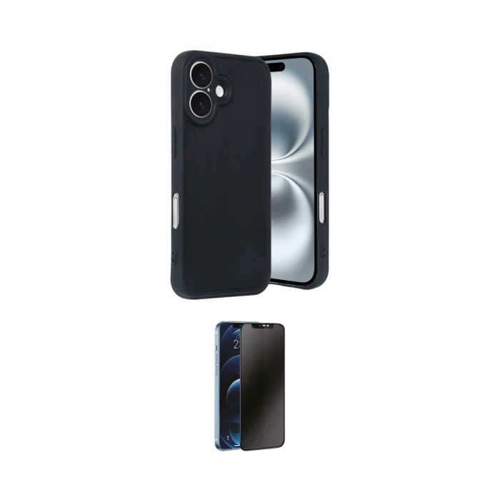 MARSİLYAN™- iPhone 16 Kılıf Kıvılcım Işık Serisi - Siyah 3D Antistatik Hayalet Cam Ekran Koruyucu