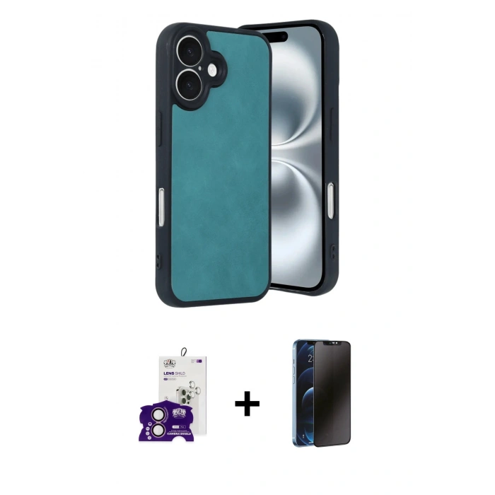 MARSİLYAN™- iPhone 16 Kılıf Kıvılcım Işık Serisi - Siyah 3D Antistatik Hayalet Cam Ekran Koruyucu + Bilvis Titan Kamera Lens - PE