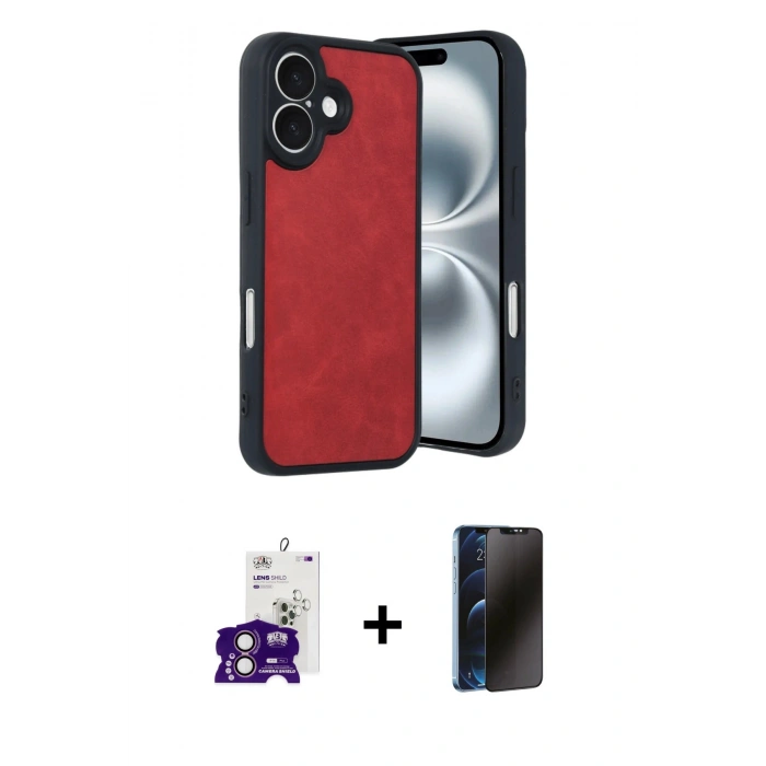 MARSİLYAN™- iPhone 16 Kılıf Kıvılcım Işık Serisi - Siyah 3D Antistatik Hayalet Cam Ekran Koruyucu + Bilvis Titan Kamera Lens - PE