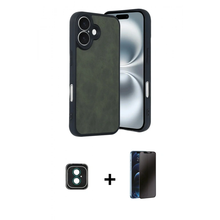 MARSİLYAN™- iPhone 16 Kılıf Kıvılcım Işık Serisi - Siyah 3D Antistatik Hayalet Cam Ekran Koruyucu + PVD Metal Kamera Lens - YL