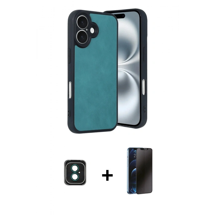 MARSİLYAN™- iPhone 16 Kılıf Kıvılcım Işık Serisi - Siyah 3D Antistatik Hayalet Cam Ekran Koruyucu + PVD Metal Kamera Lens - YL