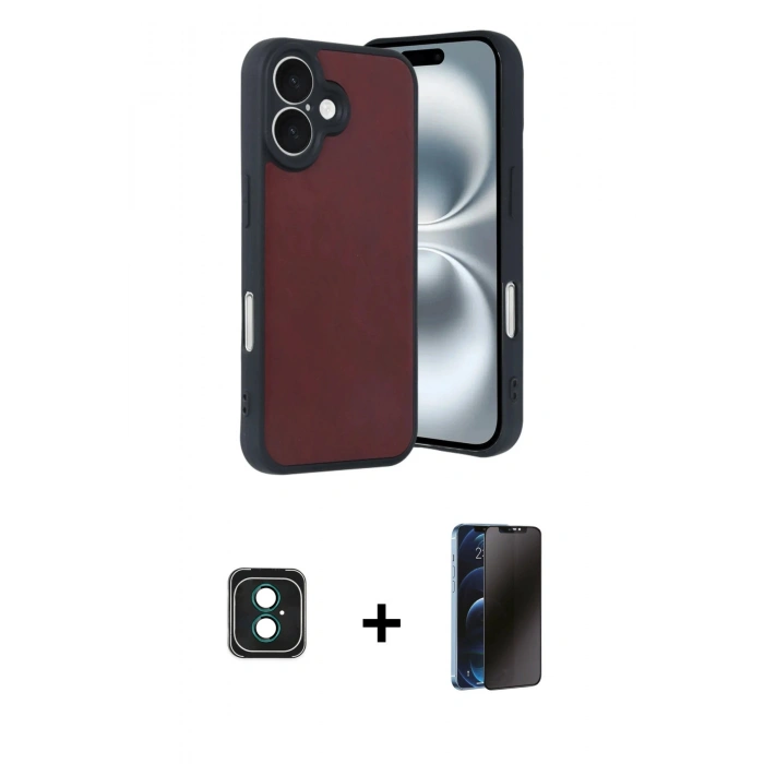 MARSİLYAN™- iPhone 16 Kılıf Kıvılcım Işık Serisi - Siyah 3D Antistatik Hayalet Cam Ekran Koruyucu + PVD Metal Kamera Lens - YL