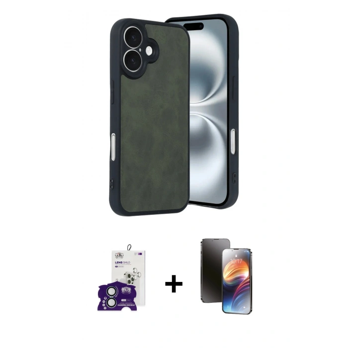 MARSİLYAN™- iPhone 16 Kılıf Kıvılcım Işık Serisi - Siyah 3D Antistatik Mat Seramik Nano Ekran Koruyucu + Bilvis Titan Kamera Lens - YL