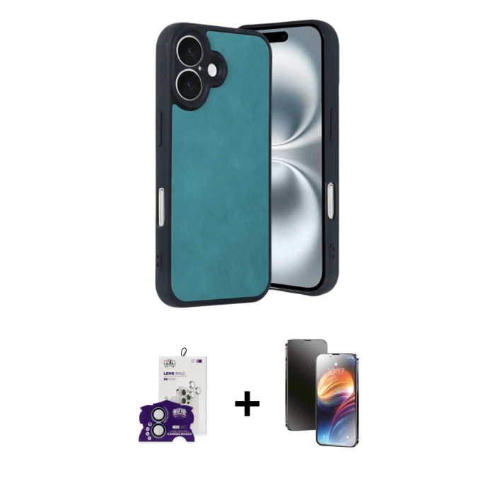 MARSİLYAN™- iPhone 16 Kılıf Kıvılcım Işık Serisi - Siyah 3D Antistatik Mat Seramik Nano Ekran Koruyucu + Bilvis Titan Kamera Lens - YL