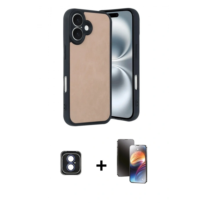 MARSİLYAN™- iPhone 16 Kılıf Kıvılcım Işık Serisi - Siyah 3D Antistatik Mat Seramik Nano Ekran Koruyucu + Mavi PVD Metal Kamera Lens