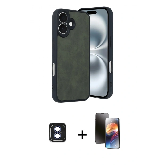 MARSİLYAN™- iPhone 16 Kılıf Kıvılcım Işık Serisi - Siyah 3D Antistatik Mat Seramik Nano Ekran Koruyucu + Mavi PVD Metal Kamera Lens