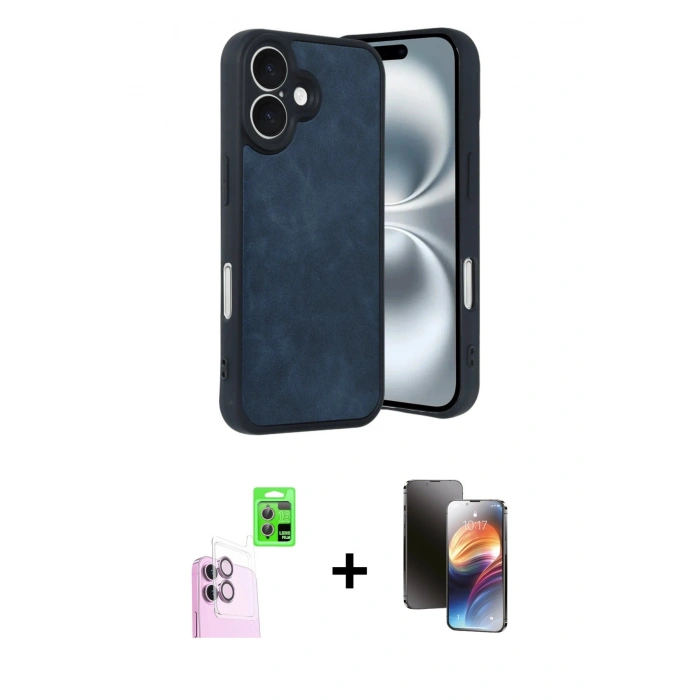 MARSİLYAN™- iPhone 16 Kılıf Kıvılcım Işık Serisi - Siyah 3D Antistatik Mat Seramik Nano Ekran Koruyucu + Pembe Raze Metal Kamera Lens