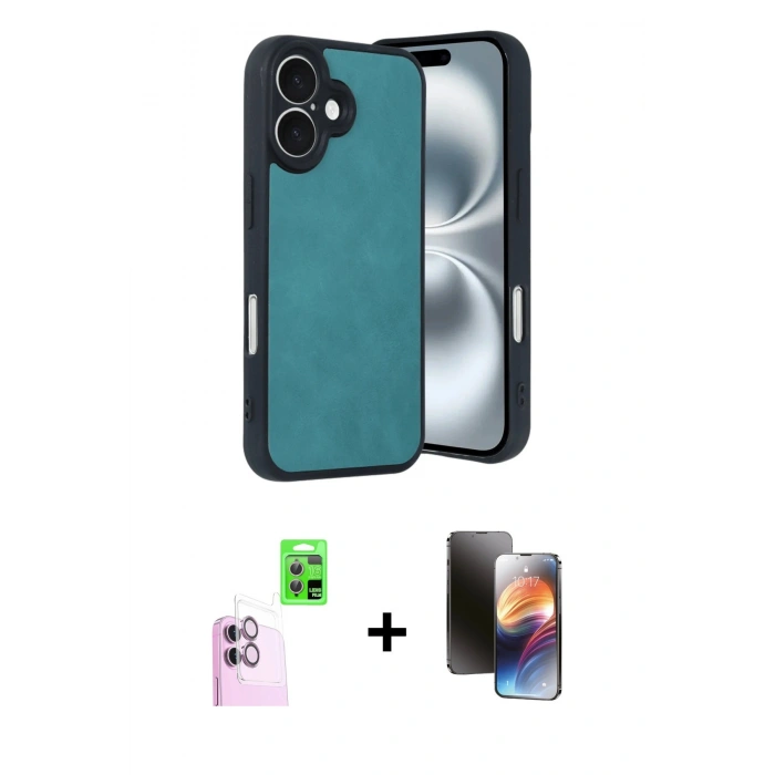 MARSİLYAN™- iPhone 16 Kılıf Kıvılcım Işık Serisi - Siyah 3D Antistatik Mat Seramik Nano Ekran Koruyucu + Pembe Raze Metal Kamera Lens
