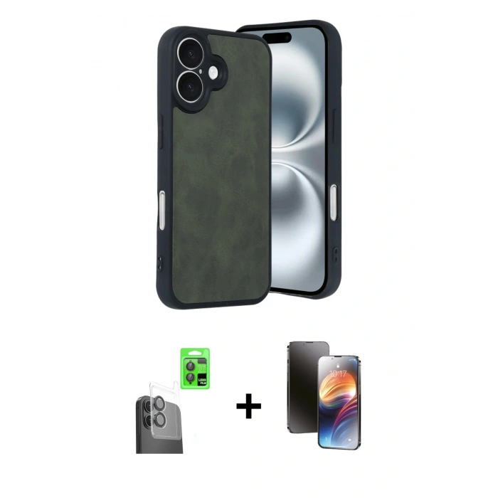 MARSİLYAN™- iPhone 16 Kılıf Kıvılcım Işık Serisi - Siyah 3D Antistatik Mat Seramik Nano Ekran Koruyucu + Raze Metal Kamera Lens - SH
