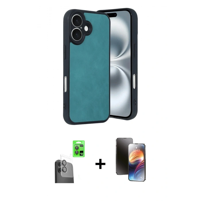 MARSİLYAN™- iPhone 16 Kılıf Kıvılcım Işık Serisi - Siyah 3D Antistatik Mat Seramik Nano Ekran Koruyucu + Raze Metal Kamera Lens - SH