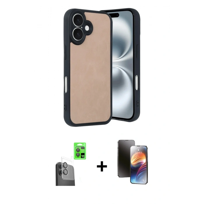 MARSİLYAN™- iPhone 16 Kılıf Kıvılcım Işık Serisi - Siyah 3D Antistatik Mat Seramik Nano Ekran Koruyucu + Raze Metal Kamera Lens - SH
