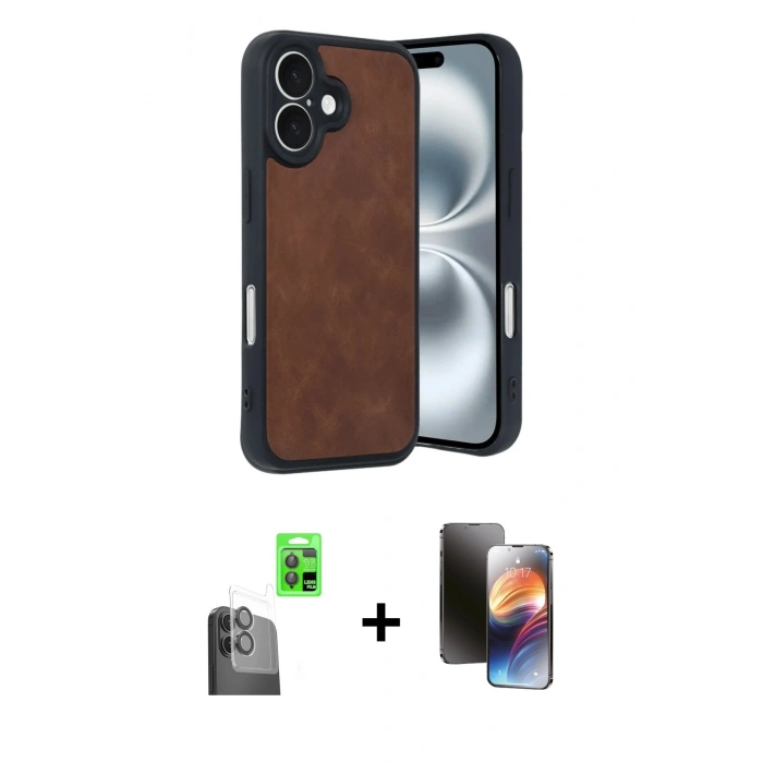 MARSİLYAN™- iPhone 16 Kılıf Kıvılcım Işık Serisi - Siyah 3D Antistatik Mat Seramik Nano Ekran Koruyucu + Raze Metal Kamera Lens - SH