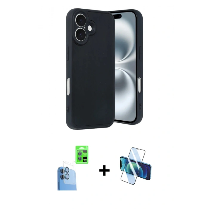 MARSİLYAN™- iPhone 16 Kılıf Kıvılcım Işık Serisi - Siyah 3D Antistatik Seramik Nano Ekran Koruyucu + Raze Metal Kamera Lens - LT