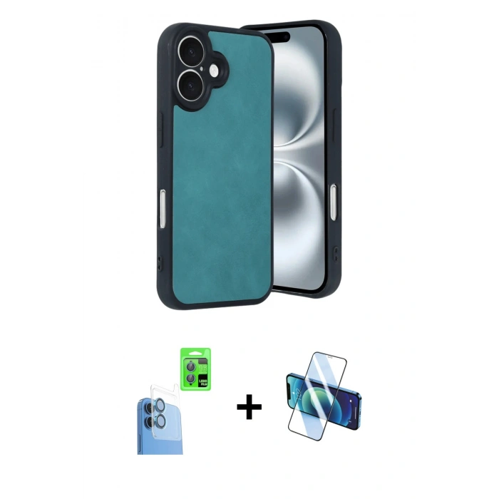 MARSİLYAN™- iPhone 16 Kılıf Kıvılcım Işık Serisi - Siyah 3D Antistatik Seramik Nano Ekran Koruyucu + Raze Metal Kamera Lens - LT