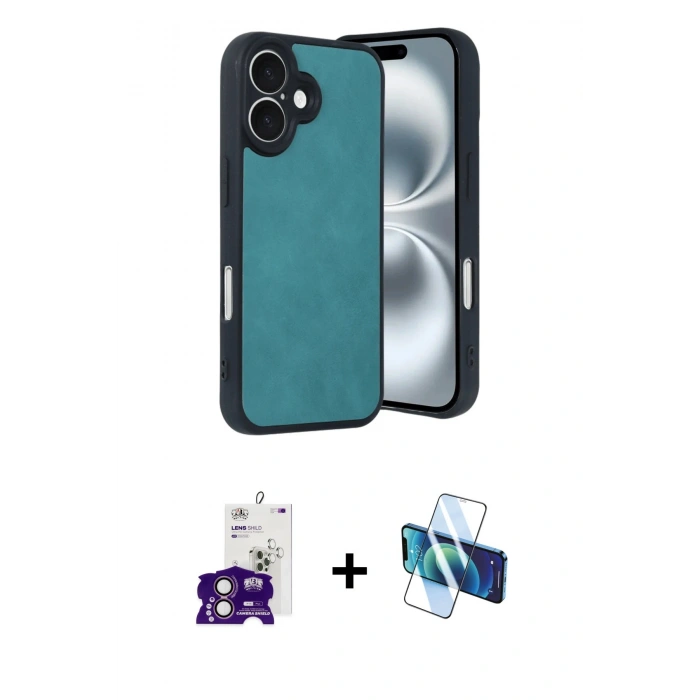 MARSİLYAN™- iPhone 16 Kılıf Kıvılcım Işık Serisi - Siyah 3D Antistatik Seramik Nano Ekran Koruyucu + Pembe Bilvis Titan Kamera Lens