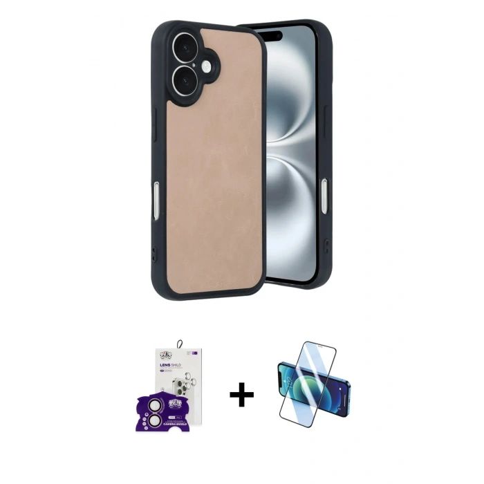 MARSİLYAN™- iPhone 16 Kılıf Kıvılcım Işık Serisi - Siyah 3D Antistatik Seramik Nano Ekran Koruyucu + Pembe Bilvis Titan Kamera Lens