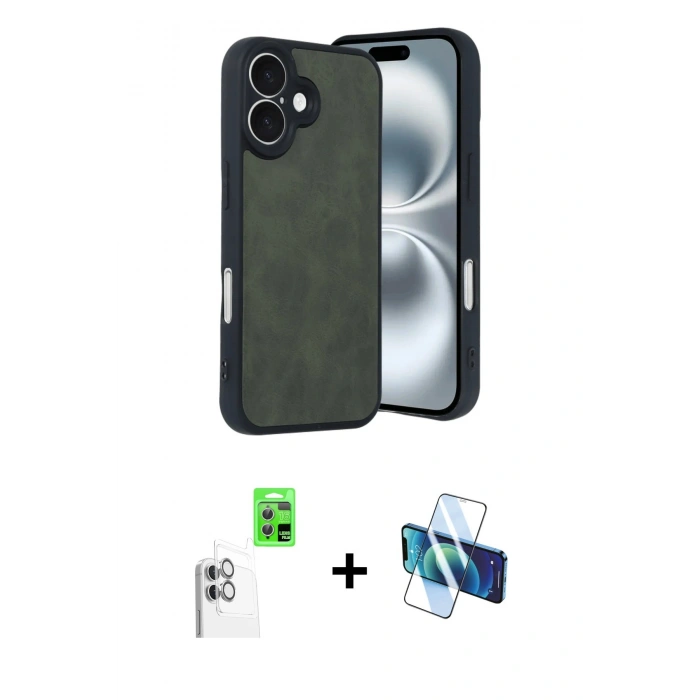 MARSİLYAN™- iPhone 16 Kılıf Kıvılcım Işık Serisi - Siyah 3D Antistatik Seramik Nano Ekran Koruyucu + Raze Metal Kamera Lens - BZ