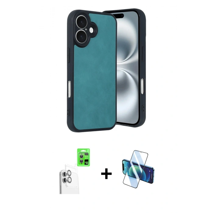 MARSİLYAN™- iPhone 16 Kılıf Kıvılcım Işık Serisi - Siyah 3D Antistatik Seramik Nano Ekran Koruyucu + Raze Metal Kamera Lens - BZ