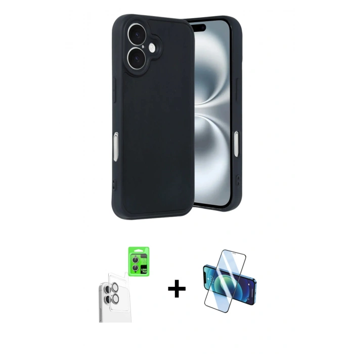 MARSİLYAN™- iPhone 16 Kılıf Kıvılcım Işık Serisi - Siyah 3D Antistatik Seramik Nano Ekran Koruyucu + Raze Metal Kamera Lens - BZ