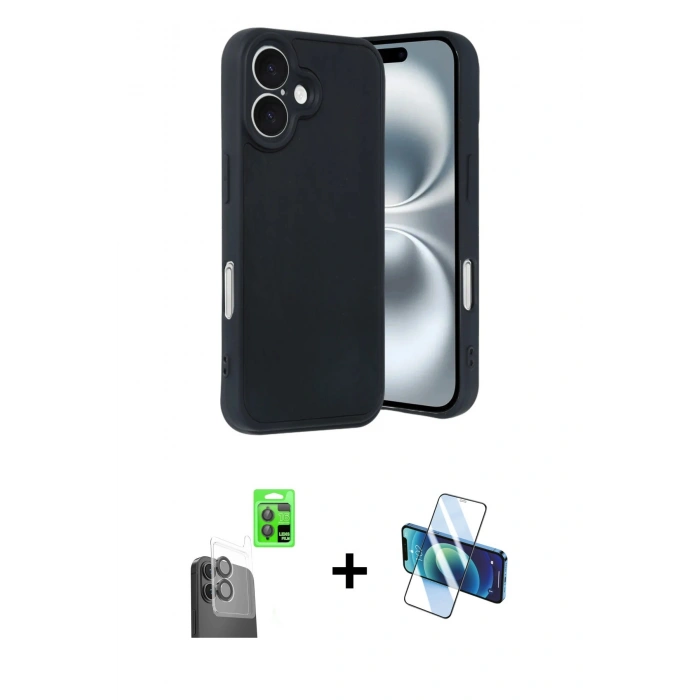 MARSİLYAN™- iPhone 16 Kılıf Kıvılcım Işık Serisi - Siyah 3D Antistatik Seramik Nano Ekran Koruyucu + Raze Metal Kamera Lens - SH