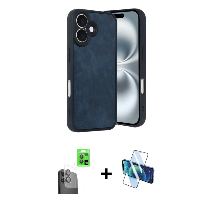 MARSİLYAN™- iPhone 16 Kılıf Kıvılcım Işık Serisi - Siyah 3D Antistatik Seramik Nano Ekran Koruyucu + Raze Metal Kamera Lens - SH