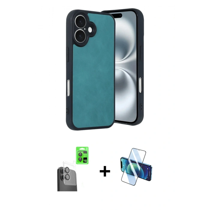 MARSİLYAN™- iPhone 16 Kılıf Kıvılcım Işık Serisi - Siyah 3D Antistatik Seramik Nano Ekran Koruyucu + Raze Metal Kamera Lens - SH